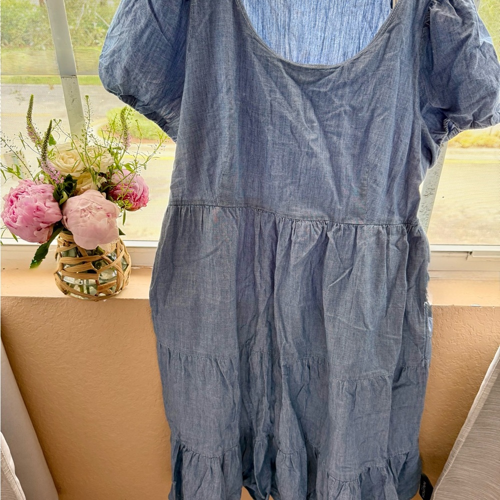 J. Crew Light Blue Chambray tiered dress
